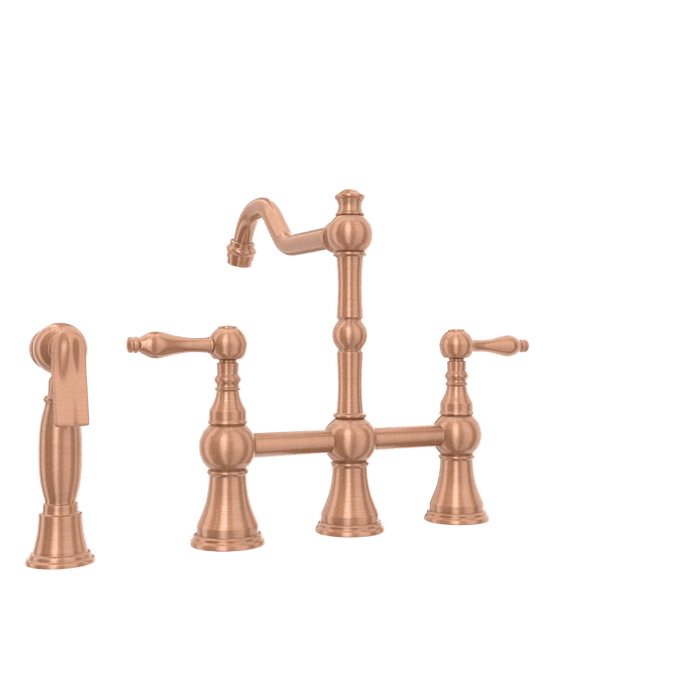 Two-Handles Copper Bridge Kitchen Faucet with Side Sprayer - AK96718C