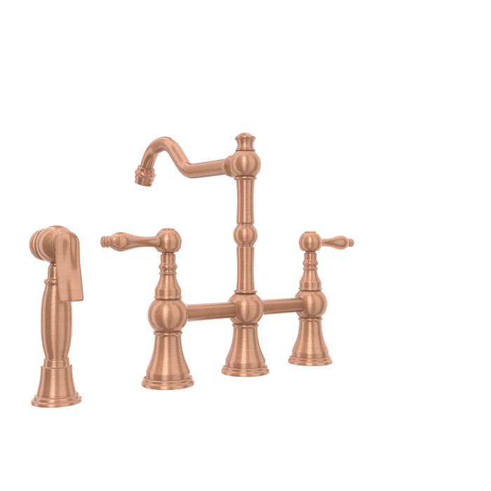 Two-Handles Copper Bridge Kitchen Faucet with Side Sprayer - AK96718C