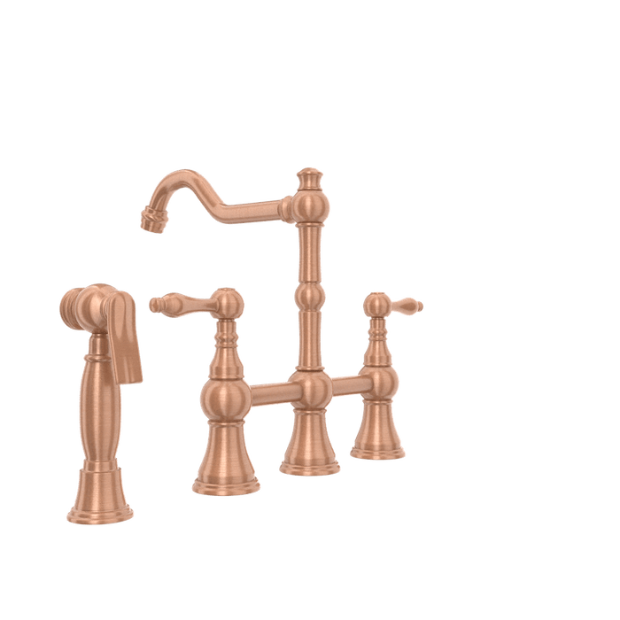 Two-Handles Copper Bridge Kitchen Faucet with Side Sprayer - AK96718C