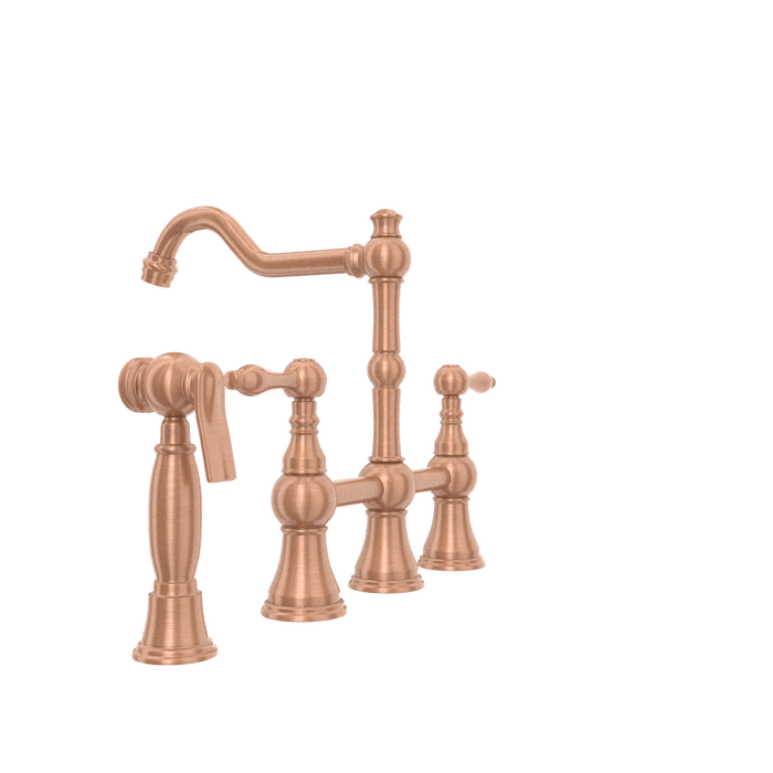 Two-Handles Copper Bridge Kitchen Faucet with Side Sprayer - AK96718C