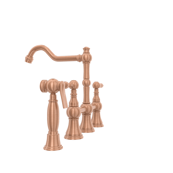 Two-Handles Copper Bridge Kitchen Faucet with Side Sprayer - AK96718C
