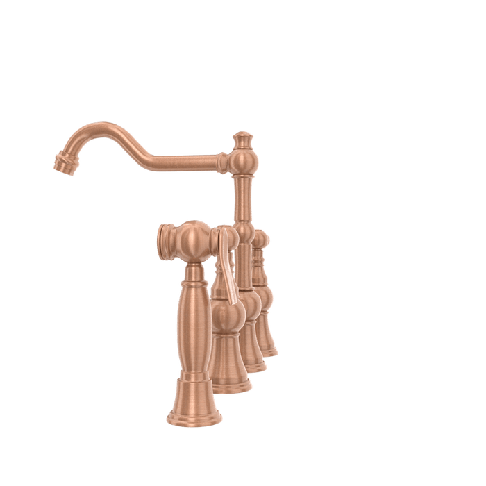 Two-Handles Copper Bridge Kitchen Faucet with Side Sprayer - AK96718C