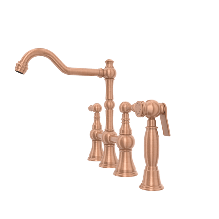 Two-Handles Copper Bridge Kitchen Faucet with Side Sprayer - AK96718C