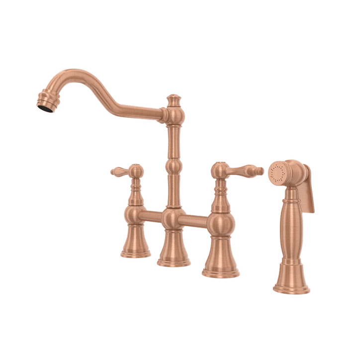 Two-Handles Copper Bridge Kitchen Faucet with Side Sprayer - AK96718C