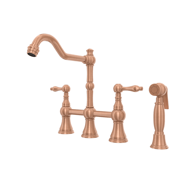 Two-Handles Copper Bridge Kitchen Faucet with Side Sprayer - AK96718C