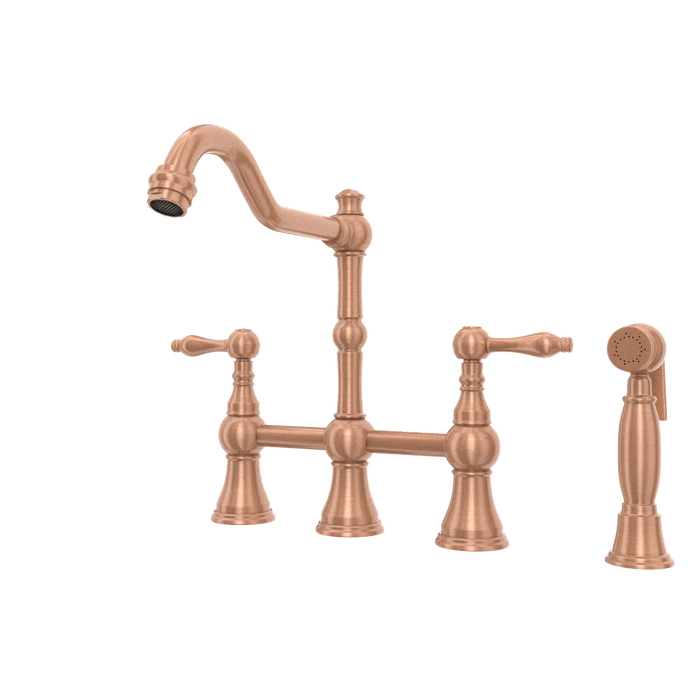 Two-Handles Copper Bridge Kitchen Faucet with Side Sprayer - AK96718C