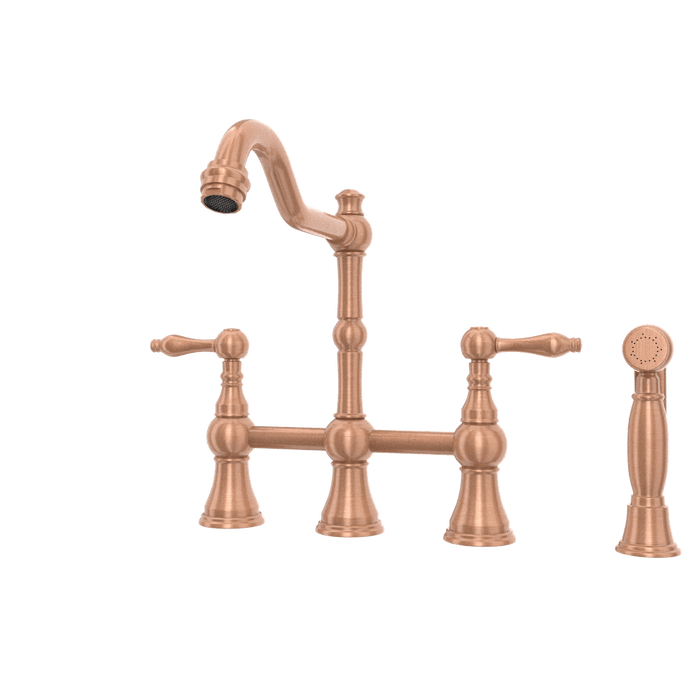 Two-Handles Copper Bridge Kitchen Faucet with Side Sprayer - AK96718C