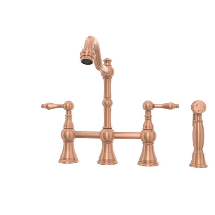 Two-Handles Copper Bridge Kitchen Faucet with Side Sprayer - AK96718C