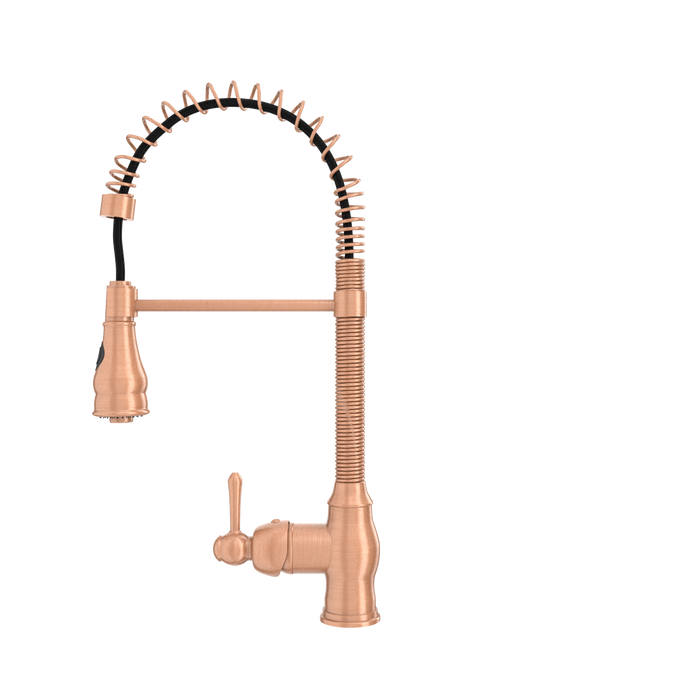 Copper Kitchen Faucet with Soap Dispenser, Single Handle Solid Brass High Arc Pull Down Sprayer Head Kitchen Sink Faucets with Deck Plate