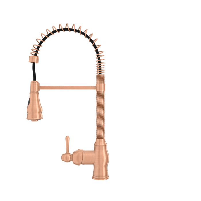 Copper Pre-Rinse Spring Kitchen Faucet, Single Level Solid Brass Kitchen Sink Faucets with Pull Down Sprayer - AK96518A-C
