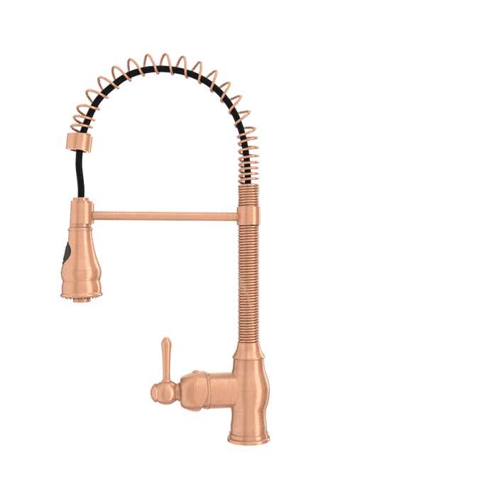 Copper Pre-Rinse Spring Kitchen Faucet, Single Level Solid Brass Kitchen Sink Faucets with Pull Down Sprayer - AK96518A-C
