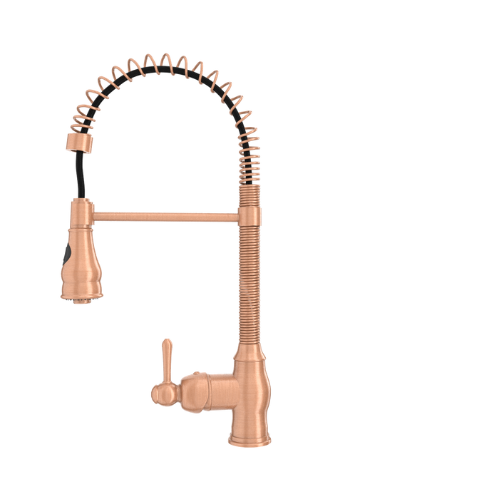 Copper Kitchen Faucet with Soap Dispenser, Single Handle Solid Brass High Arc Pull Down Sprayer Head Kitchen Sink Faucets with Deck Plate