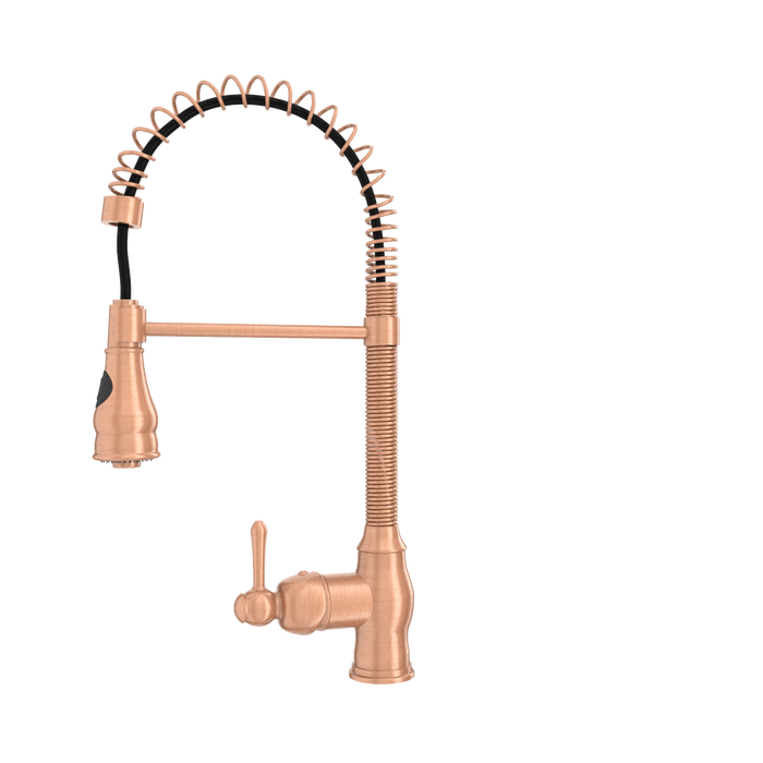 Copper Kitchen Faucet with Soap Dispenser, Single Handle Solid Brass High Arc Pull Down Sprayer Head Kitchen Sink Faucets with Deck Plate