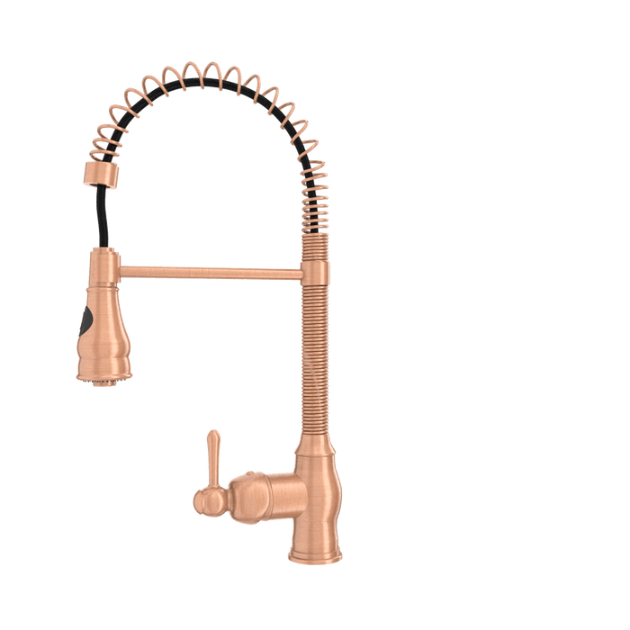 Copper Pre-Rinse Spring Kitchen Faucet, Single Level Solid Brass Kitchen Sink Faucets with Pull Down Sprayer - AK96518A-C