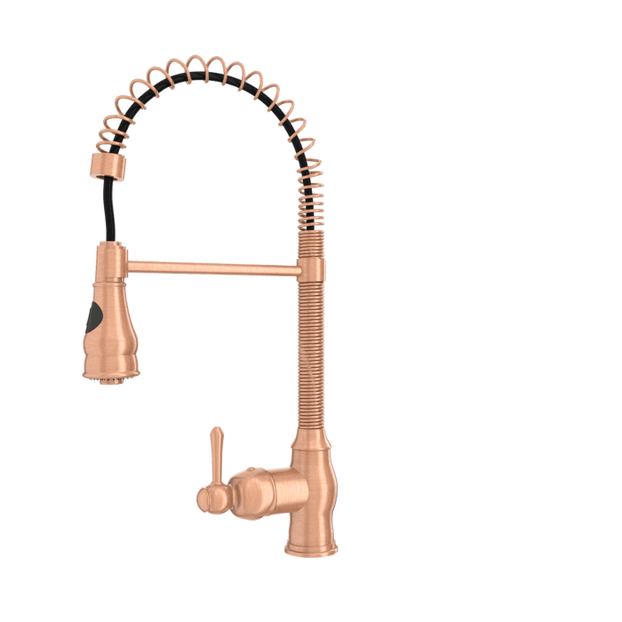 Copper Pre-Rinse Spring Kitchen Faucet, Single Level Solid Brass Kitchen Sink Faucets with Pull Down Sprayer - AK96518A-C