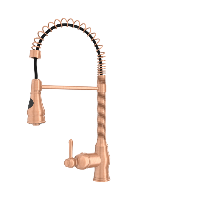 Copper Kitchen Faucet with Soap Dispenser, Single Handle Solid Brass High Arc Pull Down Sprayer Head Kitchen Sink Faucets with Deck Plate