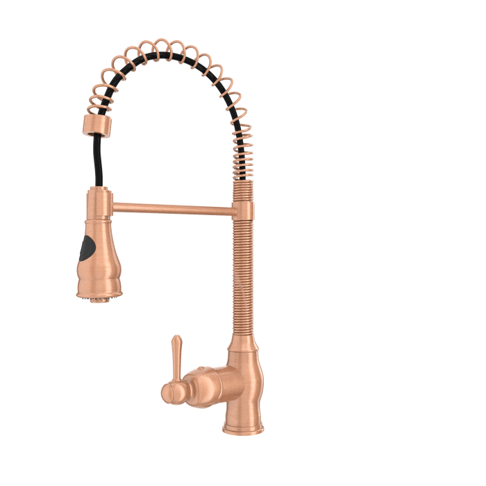 Copper Kitchen Faucet with Soap Dispenser, Single Handle Solid Brass High Arc Pull Down Sprayer Head Kitchen Sink Faucets with Deck Plate