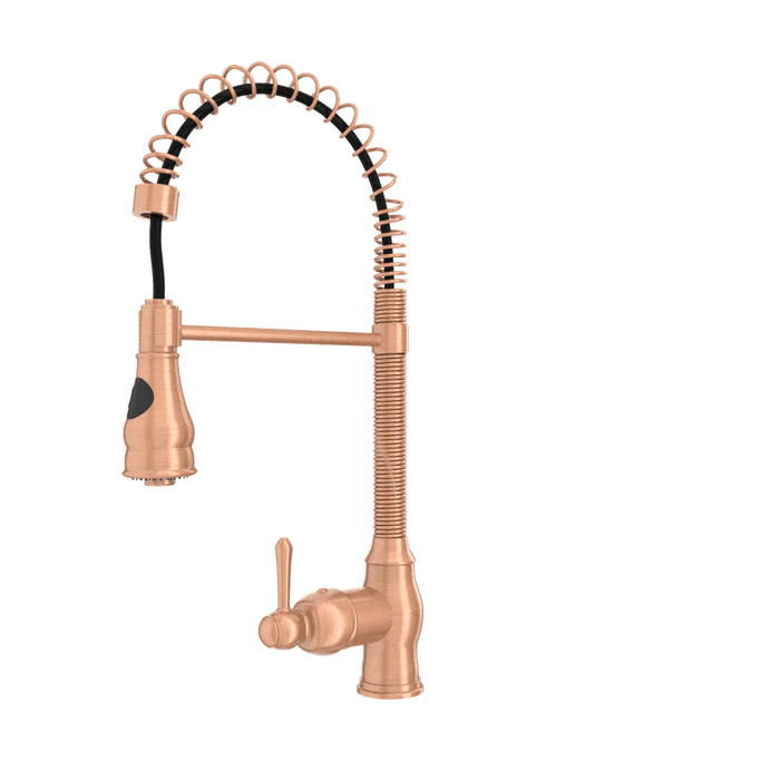 Copper Pre-Rinse Spring Kitchen Faucet, Single Level Solid Brass Kitchen Sink Faucets with Pull Down Sprayer - AK96518A-C