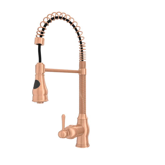 Copper Pre-Rinse Spring Kitchen Faucet, Single Level Solid Brass Kitchen Sink Faucets with Pull Down Sprayer - AK96518A-C