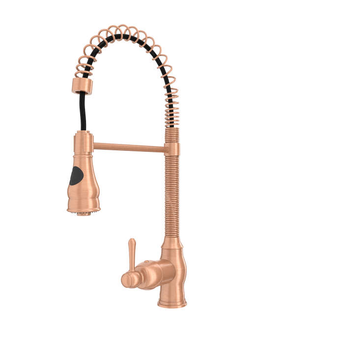 Copper Kitchen Faucet with Soap Dispenser, Single Handle Solid Brass High Arc Pull Down Sprayer Head Kitchen Sink Faucets with Deck Plate
