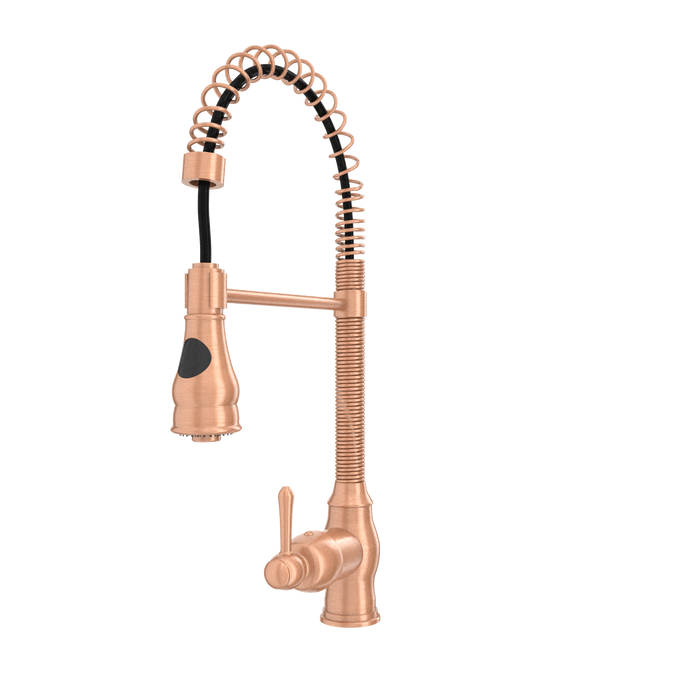 Copper Kitchen Faucet with Soap Dispenser, Single Handle Solid Brass High Arc Pull Down Sprayer Head Kitchen Sink Faucets with Deck Plate