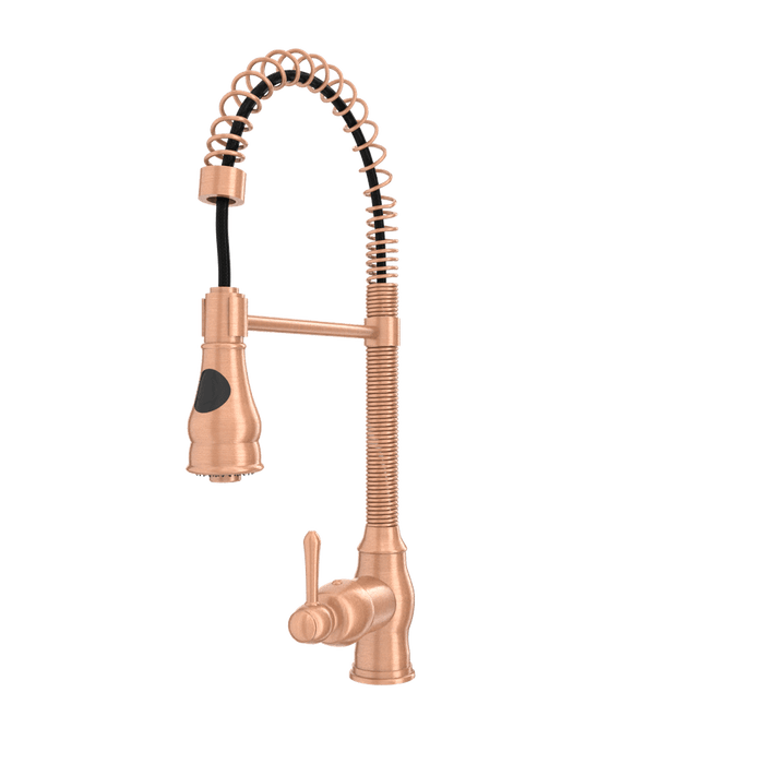 Copper Pre-Rinse Spring Kitchen Faucet, Single Level Solid Brass Kitchen Sink Faucets with Pull Down Sprayer - AK96518A-C