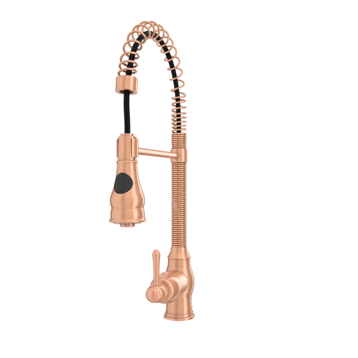 Copper Kitchen Faucet with Soap Dispenser, Single Handle Solid Brass High Arc Pull Down Sprayer Head Kitchen Sink Faucets with Deck Plate