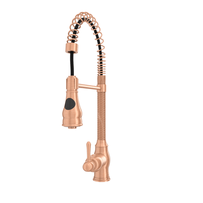 Copper Pre-Rinse Spring Kitchen Faucet, Single Level Solid Brass Kitchen Sink Faucets with Pull Down Sprayer - AK96518A-C