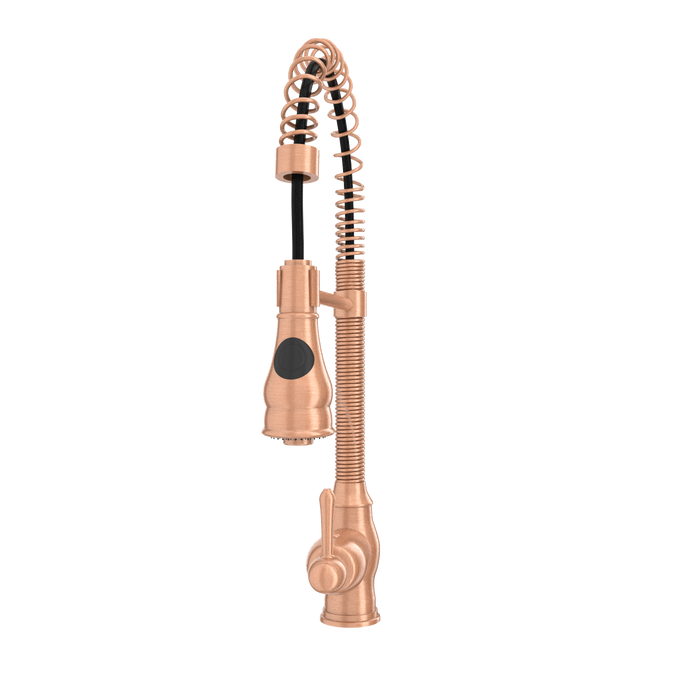 Copper Kitchen Faucet with Soap Dispenser, Single Handle Solid Brass High Arc Pull Down Sprayer Head Kitchen Sink Faucets with Deck Plate