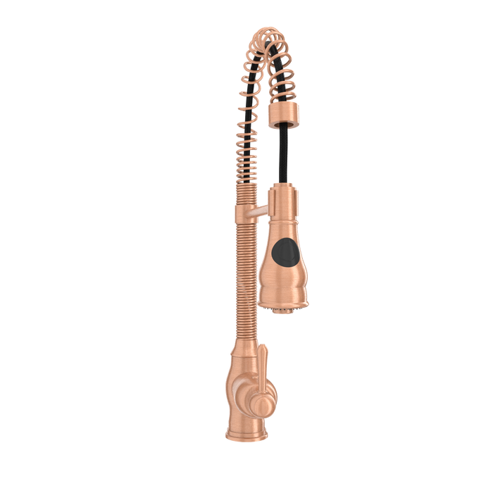 Copper Kitchen Faucet with Soap Dispenser, Single Handle Solid Brass High Arc Pull Down Sprayer Head Kitchen Sink Faucets with Deck Plate