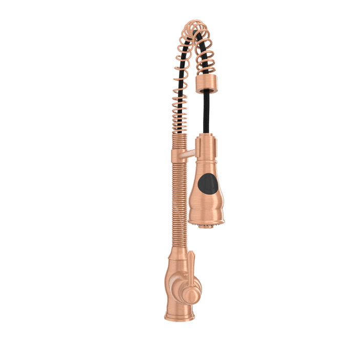 Copper Pre-Rinse Spring Kitchen Faucet, Single Level Solid Brass Kitchen Sink Faucets with Pull Down Sprayer - AK96518A-C