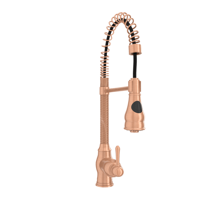Copper Pre-Rinse Spring Kitchen Faucet, Single Level Solid Brass Kitchen Sink Faucets with Pull Down Sprayer - AK96518A-C