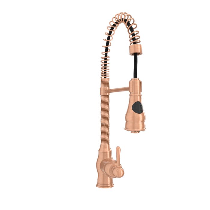 Copper Kitchen Faucet with Soap Dispenser, Single Handle Solid Brass High Arc Pull Down Sprayer Head Kitchen Sink Faucets with Deck Plate
