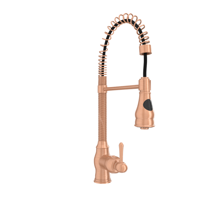 Copper Kitchen Faucet with Soap Dispenser, Single Handle Solid Brass High Arc Pull Down Sprayer Head Kitchen Sink Faucets with Deck Plate