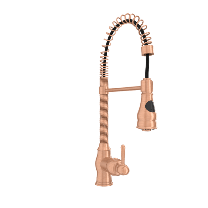 Copper Pre-Rinse Spring Kitchen Faucet, Single Level Solid Brass Kitchen Sink Faucets with Pull Down Sprayer - AK96518A-C