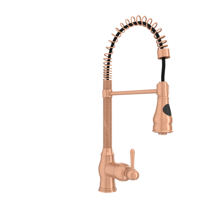 Copper Kitchen Faucet with Soap Dispenser, Single Handle Solid Brass High Arc Pull Down Sprayer Head Kitchen Sink Faucets with Deck Plate