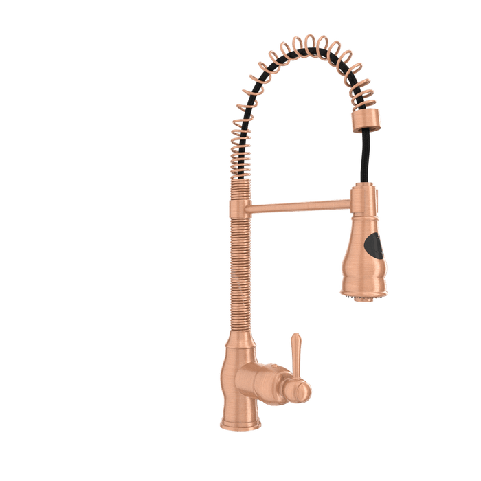 Copper Pre-Rinse Spring Kitchen Faucet, Single Level Solid Brass Kitchen Sink Faucets with Pull Down Sprayer - AK96518A-C