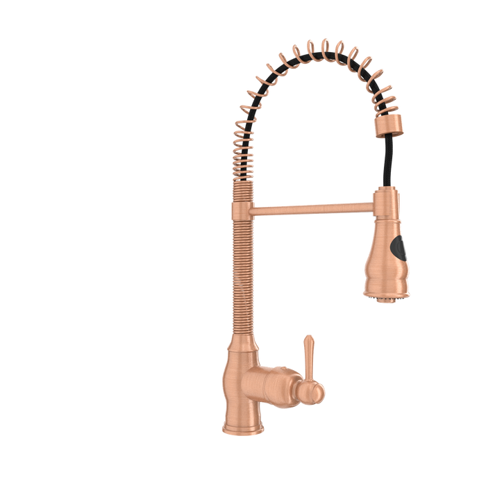 Copper Kitchen Faucet with Soap Dispenser, Single Handle Solid Brass High Arc Pull Down Sprayer Head Kitchen Sink Faucets with Deck Plate