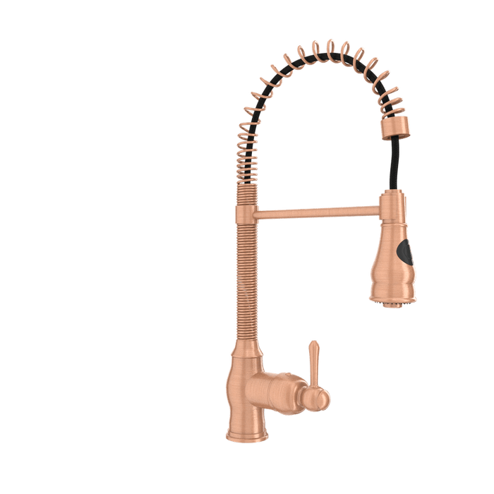 Copper Pre-Rinse Spring Kitchen Faucet, Single Level Solid Brass Kitchen Sink Faucets with Pull Down Sprayer - AK96518A-C