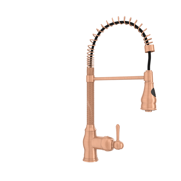 Copper Pre-Rinse Spring Kitchen Faucet, Single Level Solid Brass Kitchen Sink Faucets with Pull Down Sprayer - AK96518A-C