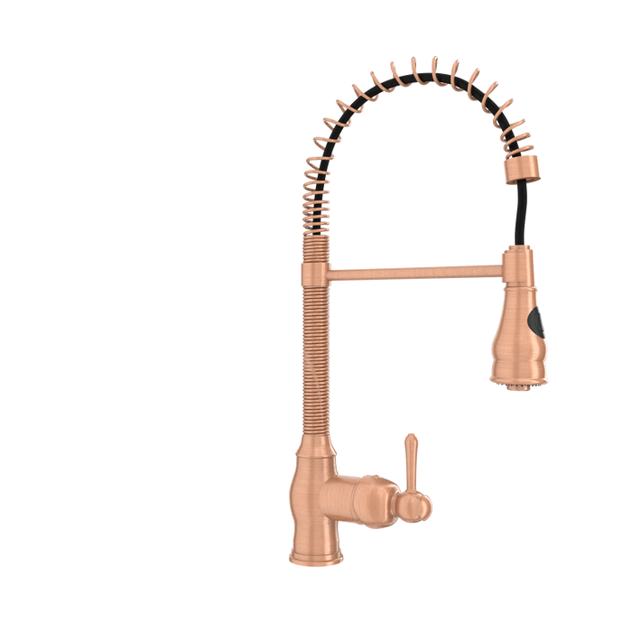 Copper Kitchen Faucet with Soap Dispenser, Single Handle Solid Brass High Arc Pull Down Sprayer Head Kitchen Sink Faucets with Deck Plate