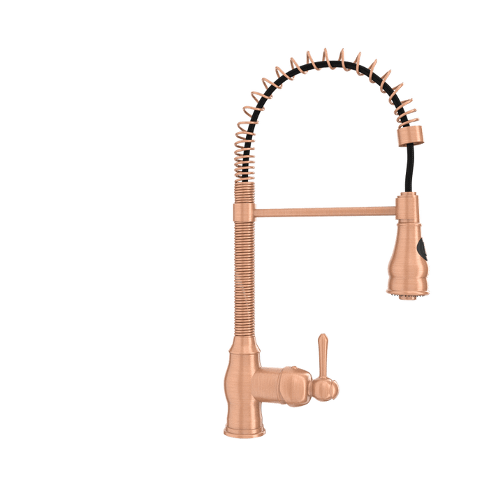 Copper Pre-Rinse Spring Kitchen Faucet, Single Level Solid Brass Kitchen Sink Faucets with Pull Down Sprayer - AK96518A-C