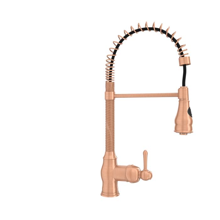Copper Kitchen Faucet with Soap Dispenser, Single Handle Solid Brass High Arc Pull Down Sprayer Head Kitchen Sink Faucets with Deck Plate