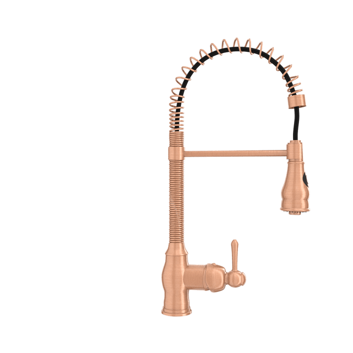 Copper Pre-Rinse Spring Kitchen Faucet, Single Level Solid Brass Kitchen Sink Faucets with Pull Down Sprayer - AK96518A-C