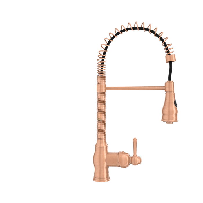 Copper Kitchen Faucet with Soap Dispenser, Single Handle Solid Brass High Arc Pull Down Sprayer Head Kitchen Sink Faucets with Deck Plate