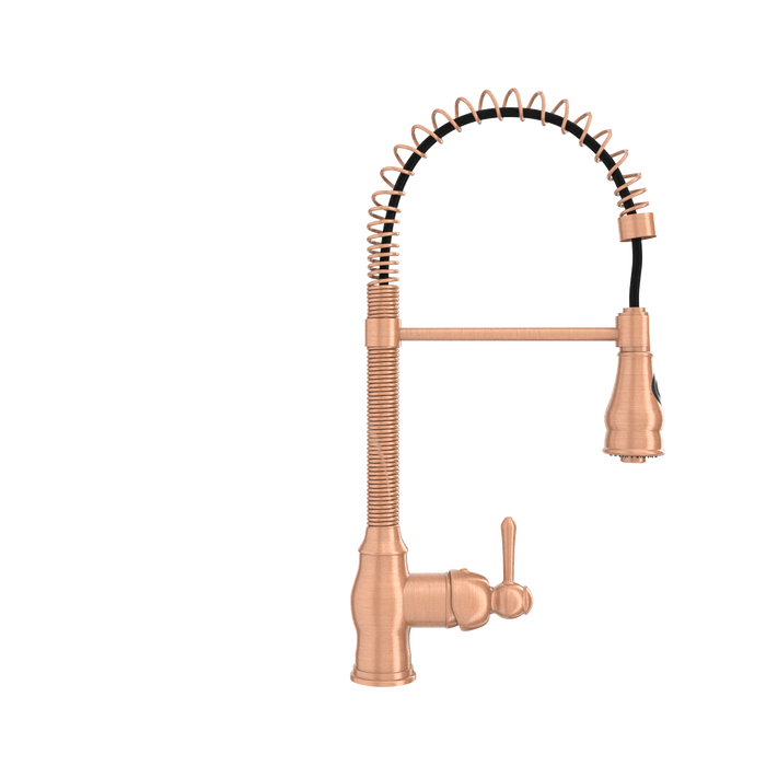 Copper Kitchen Faucet with Soap Dispenser, Single Handle Solid Brass High Arc Pull Down Sprayer Head Kitchen Sink Faucets with Deck Plate