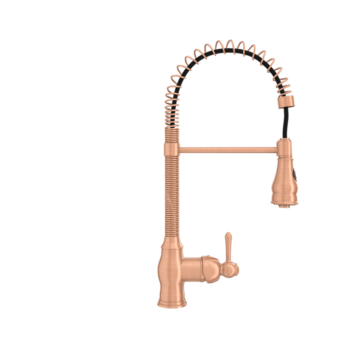 Copper Pre-Rinse Spring Kitchen Faucet, Single Level Solid Brass Kitchen Sink Faucets with Pull Down Sprayer - AK96518A-C