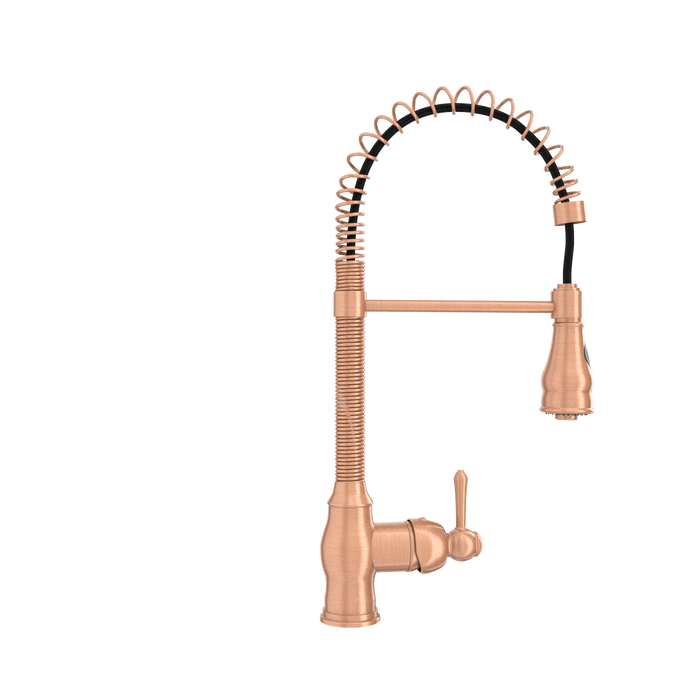 Copper Kitchen Faucet with Soap Dispenser, Single Handle Solid Brass High Arc Pull Down Sprayer Head Kitchen Sink Faucets with Deck Plate
