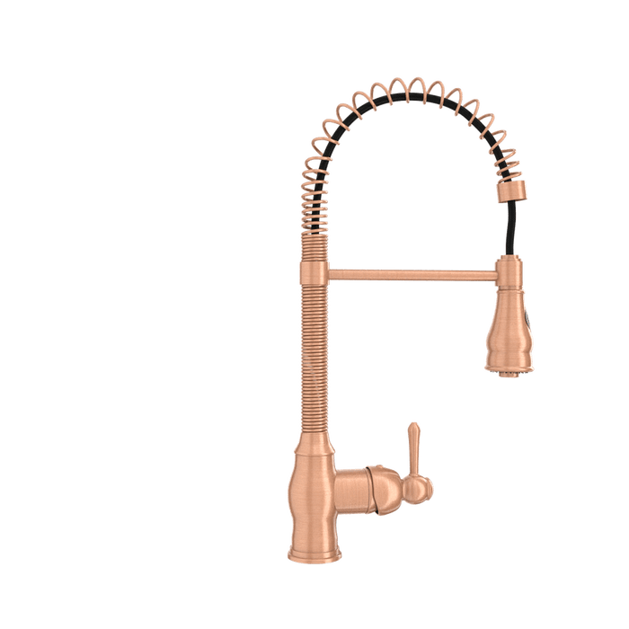 Copper Pre-Rinse Spring Kitchen Faucet, Single Level Solid Brass Kitchen Sink Faucets with Pull Down Sprayer - AK96518A-C