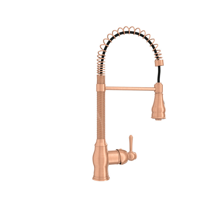 Copper Pre-Rinse Spring Kitchen Faucet, Single Level Solid Brass Kitchen Sink Faucets with Pull Down Sprayer - AK96518A-C